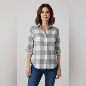 GAP Women's Gray White Plaid Button-Down Shirt Flannel Size XS